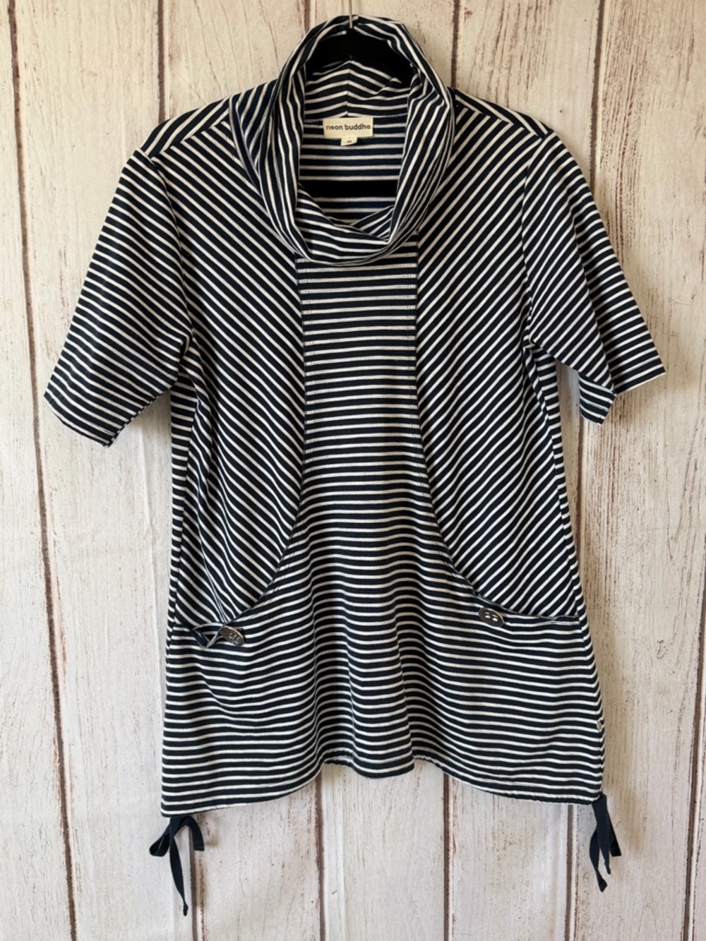 Neon Buddha Striped Cowl Neck Tunic Top with Pockets Size M